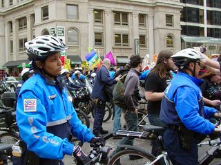 During our march, we had a heavy police escort. Police generally had no choice but to stop traffic ahead of our march whenever they could.