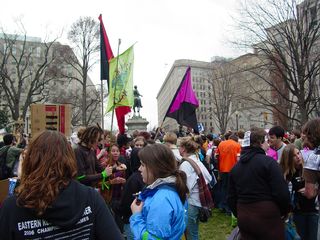 The march paused for a few minutes after the group was shoved into McPherson Square en masse.