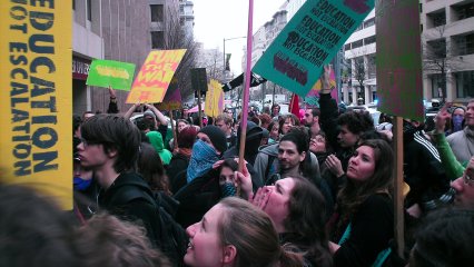 Demonstrating outside.