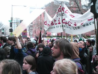 Demonstrating outside the Washington offices of Halliburton.