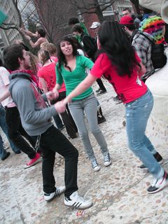 Dancing in the fountain.