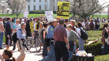 The ANSWER demonstration, gathered at Lafayette Park.