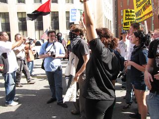 Greeting the march, and preparing for a polite hijacking of the march. Seriously, we just got out in front and started acting like we were leading, and the people followed us.