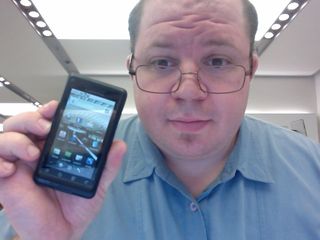 No, that's not an iPhone that I'm holding in my hand. That is my Motorola Droid phone. In an Apple Store. Is that considered a sin, holding up an Android phone like this in an Apple Store?