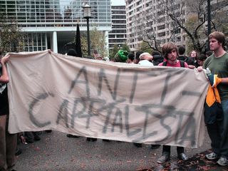 "Anti-Capitalista" banner, completed and displayed.