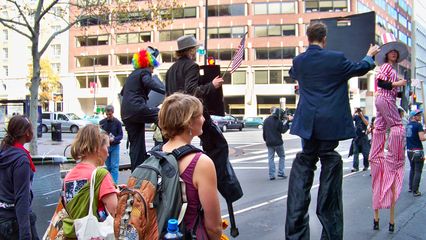 Marching through the streets of downtown Washington, protesting the capitalist system under which we live.