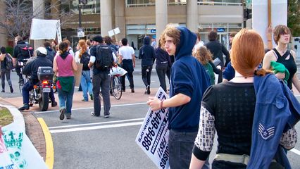 Our protest march looped once around Thomas Circle before entering the park at the circle's center.