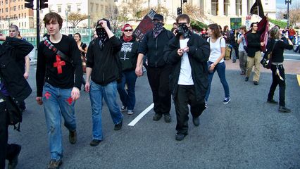 Our protest march looped once around Thomas Circle before entering the park at the circle's center.