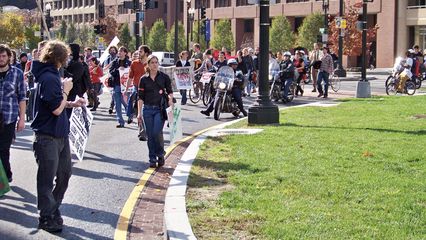 Our protest march looped once around Thomas Circle before entering the park at the circle's center.