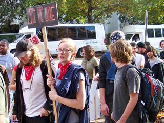 Marching from Thomas Circle into Luther Place for lunch and a People's Forum.