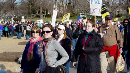 Part of what stalled us, besides our lack of direction, was actually the mainstream march, as it passed right by our location on 3rd Street.