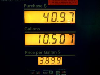 The first time fueling the Soul was after swimming on the night of March 15, 2012, at the Exxon station in Olney.  This was probably the Soul's most expensive fill-up, at $3.89 per gallon.  Gas was in the $2 range for most of the Soul's lifespan.