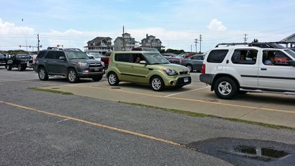 Waiting in line to board the ferry at Hatteras.