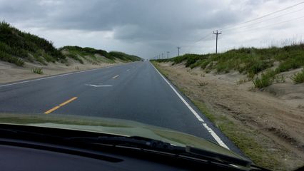 Driving down Ocracoke Island towards the village of Ocracoke.