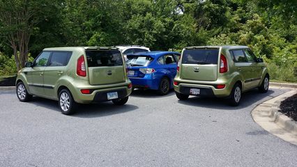 On June 30, I made a rare find near Arundel Mills - a car identical to mine in every way.  My particular car was somewhat uncommon due to the spoiler on the back, which most Souls didn't have.  My car is on the left, and the one on the right is the found car.  Same color, same taillight design, same spoiler, same everything.