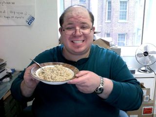 The first bowl of oatmeal, as recommended by the doctor. No more sugary kiddie cereals for me!