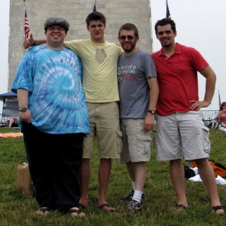 Posing with the guys from Is It A Good Idea To Microwave This? in front of the Washington Monument. My face was definitely smaller than it used to be, though the rest of me was still fairly large.