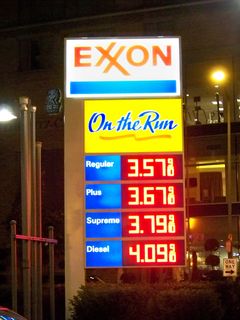 Gas prices displayed at an Exxon station along our march route. The price of gasoline began to fall dramatically not long after this particular weekend.