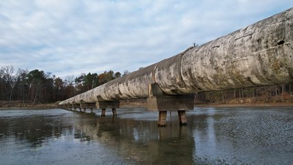 The pipeline running across Meander Creek Reservoir.  From what I could tell based on my research, this pipeline carries water between the reservoir and the Berlin Pumping Station.