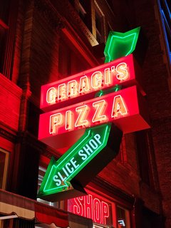 Exterior sign for Geraci's Pizza.