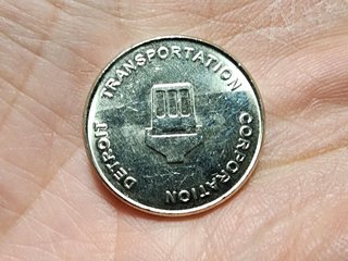 My fare token for the Detroit People Mover.