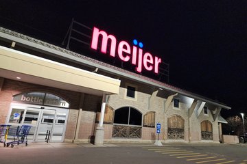 The exterior of the Meijer store.  I strongly suspected that the exterior architecture of this location was unconventional for the chain, though I had nothing to really compare it against.