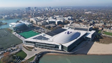 Aerial view of the Henry Crown Sports Pavilion, on the campus of Northwestern University.