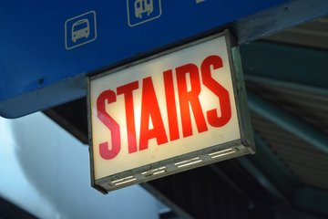 "STAIRS" sign on the platform at Ogilvie.  This is a very Chicago-specific sign.