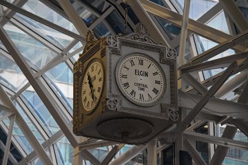 This large three-sided clock mounted in the roof piqued my interest.