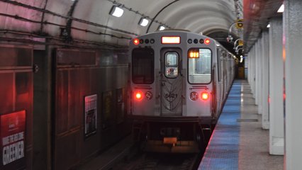 Our train departs from Chicago station.