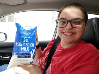 While I was filling up, Elyse went in and bought some bagged milk.  This was a first for us.  We had never seen bagged milk in the States before.  We'd seen it in Canada before plenty of times, but this was legit US-spec'd bagged milk, complete with a proper bagged milk pitcher.