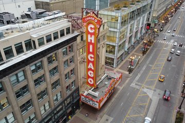 The Chicago Theatre, viewed from the air.  The clouds made my photos appear gray, and I felt uninspired, but you know, it was something.