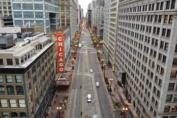 The Chicago Theatre, viewed from the air.  The clouds made my photos appear gray, and I felt uninspired, but you know, it was something.