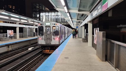 Our train departs Morgan station, heading towards Harlem/Lake.