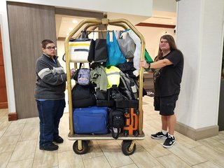 The luggage cart, stacked to the top.  We did not travel light on this trip.  And we piled it all into the back of the HR-V.