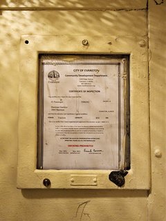 Button panel and inspection certificate on one of the elevators.