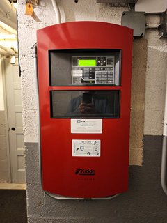 Fire alarm panel in the basement at Sherman Garden.