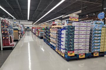 The main aisle alongside the grocery area.