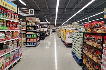 The main aisle alongside the grocery area.