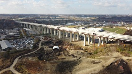 I-480 viaduct, which runs to the north of the shopping center.