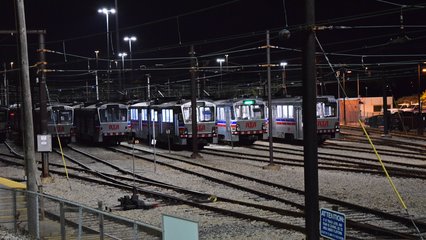 RTA maintenance facility, which stores both light rail and heavy rail vehicles, adjacent to East 55th Street station.  We saw a number of different employees walk from the station to the maintenance facility.