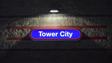 Lighted wall signage at Tower City Center.