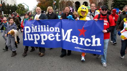 Million Puppet March demonstrators in the street