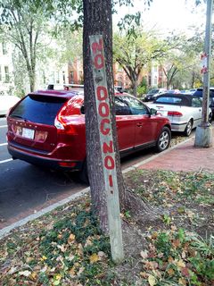 I spotted this sign on East Capitol Street a few blocks west of the meeting site. The short of it is that I hate these sorts of signs. I find these kinds of messages highly obnoxious, whether they're like this, like the one I spotted outside Webster House in Dupont Circle, or like the one in Waynesboro. Basically, you are advertising to the world that you have a problem with people's pets' doing their business on your property, and presumably that irresponsible pet owners don't do their job and clean up after their pets. But this seems to be far more obnoxious than the occasional dog poop on the ground, no?