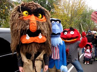 On the march, I saw plenty of puppets and costumes. Some, like these, were in the style of the Muppets.