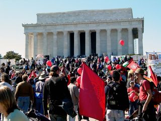 The Lincoln Memorial and the area around it were full of people. While not a million workers by any means (it was estimated that about 10,000 people attended), it was still a good amount there. However, it was definitely not like the stock photo that the organizers used showing the National Mall full all the way up to the Capitol.