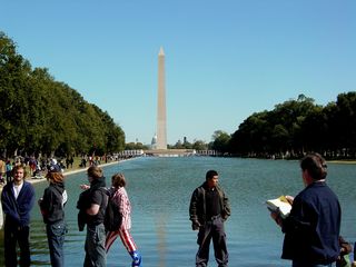 People walked all along the edge of the reflecting pool as well, which at times, seemed like the only clear space to be found.