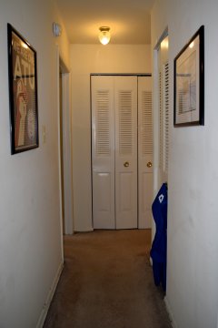 Hallway between the living room and the back of the apartment, with my ATU poster and a painting that I did in 1996.