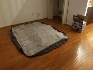 Inflating the air mattress for the first time.  Since Elyse was getting my bed, I would sleep on this until we got a chance to go to IKEA.