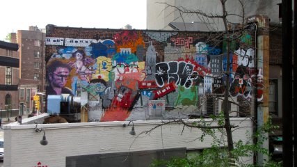 The mural, as viewed from the upper level of the McDonald's.